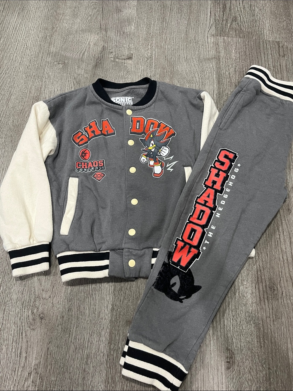 Kids Shadow Graphic Grey & Cream Varsity Jogger Set